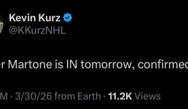 [Kurz] Porter Martone is IN tomorrow, confirmed.