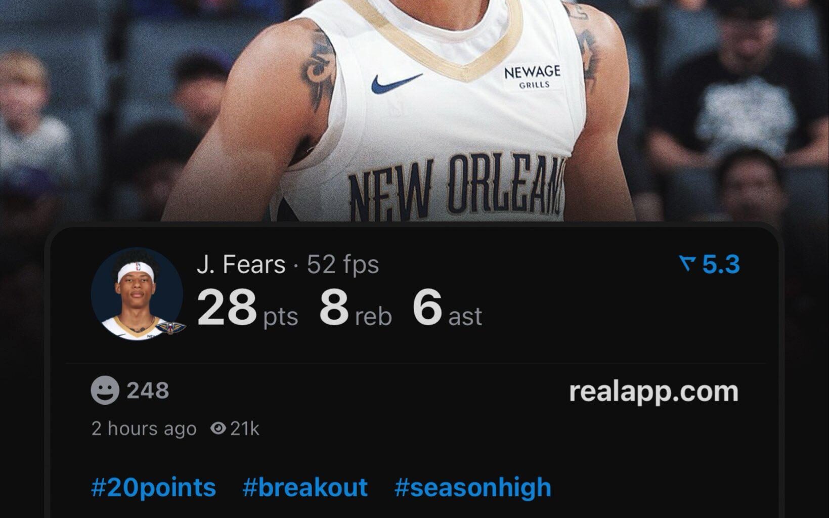 Jeremiah Fears becomes the youngest player in NBA history to record: 25+ PTS 5+ REB 5+ AST 5+ 3PM