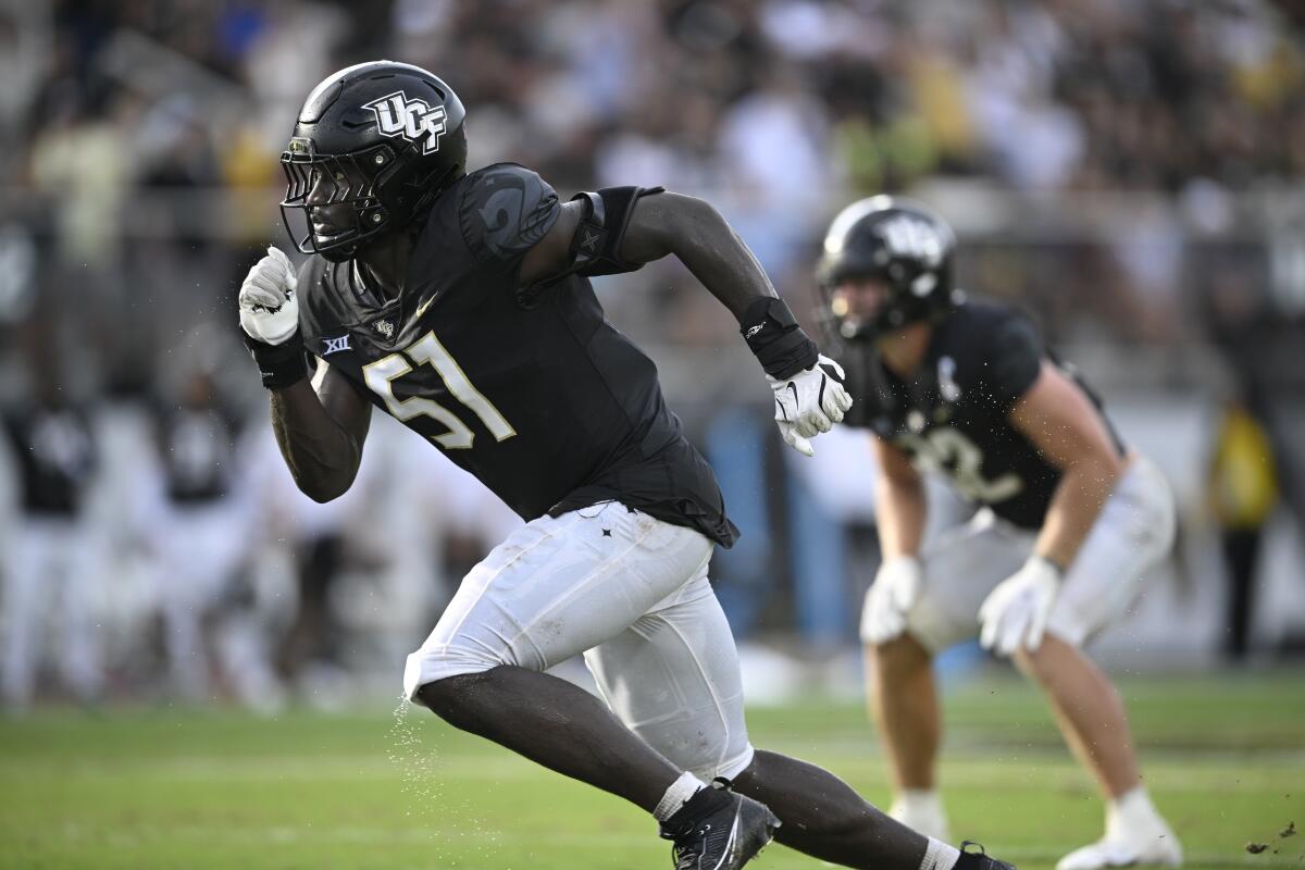 Central Florida defensive end Malachi Lawrence plays against Colorado in September 2024.