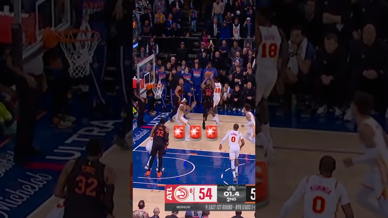 Mikal Bridges knocks it down at the buzzer 🚨