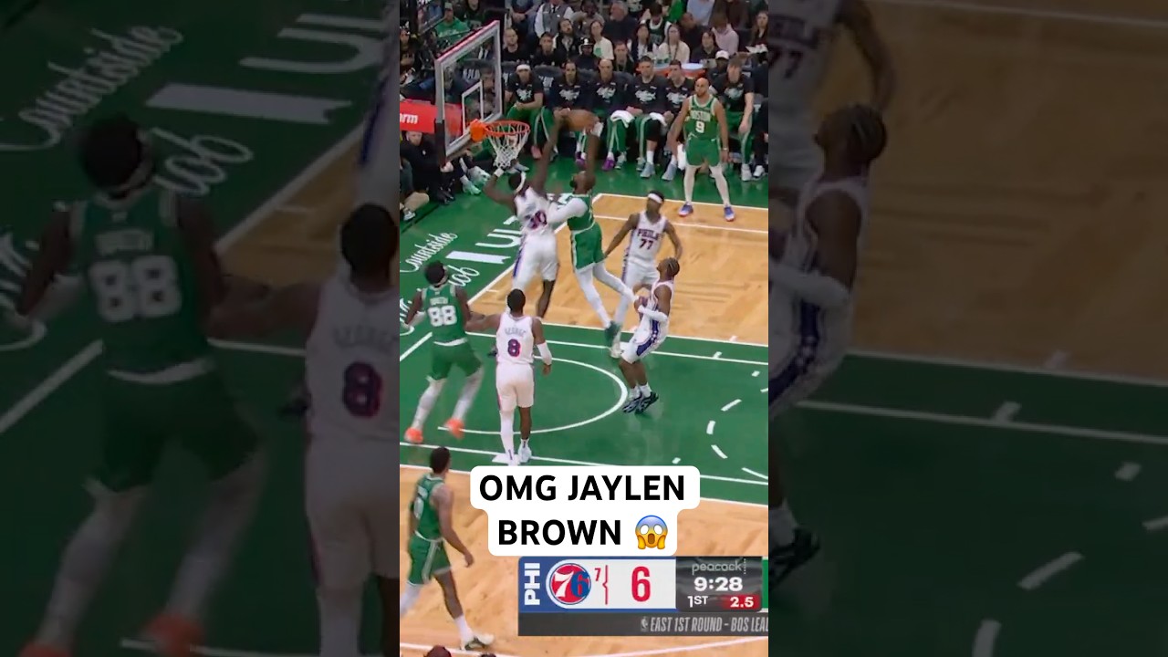 Jaylen Brown takes flight for the poster slam 😤