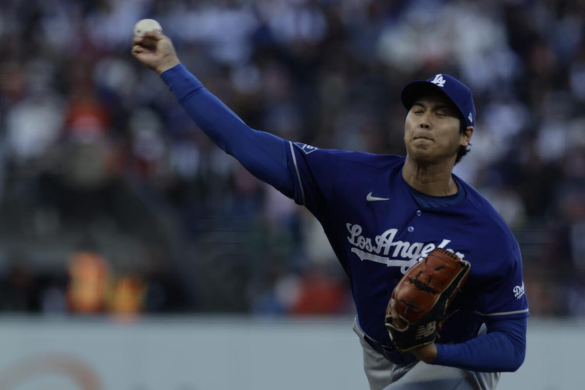 Shohei Ohtani pitches against the San Francisco Giants on Wednesday.