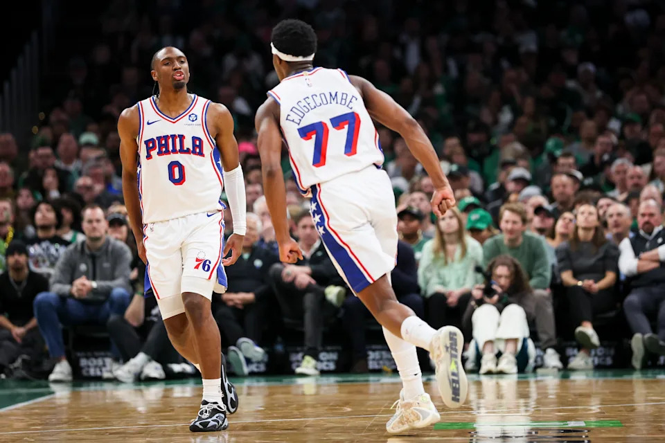 VJ Edgecombe and Tyrese Maxey led a 76ers upset of the Celtics in Boston Tuesday night.
