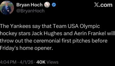 Jack Hughes to throw ceremonial first pitch in Yankees home opener