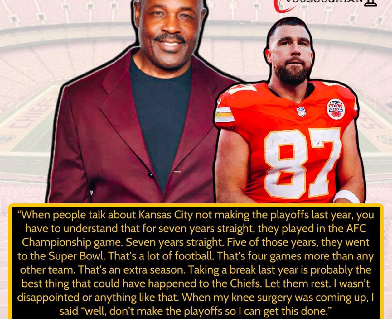 Former Chiefs RB Christian Okoye says the Chiefs missing the playoffs after a deep postseason run 7 years in a row was “probably the best thing that could have happened” to them.
