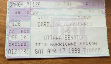 I went to my first Canes game on this day in 1999 at the Greensboro Coliseum and still have the ticket. Familiar opponent.