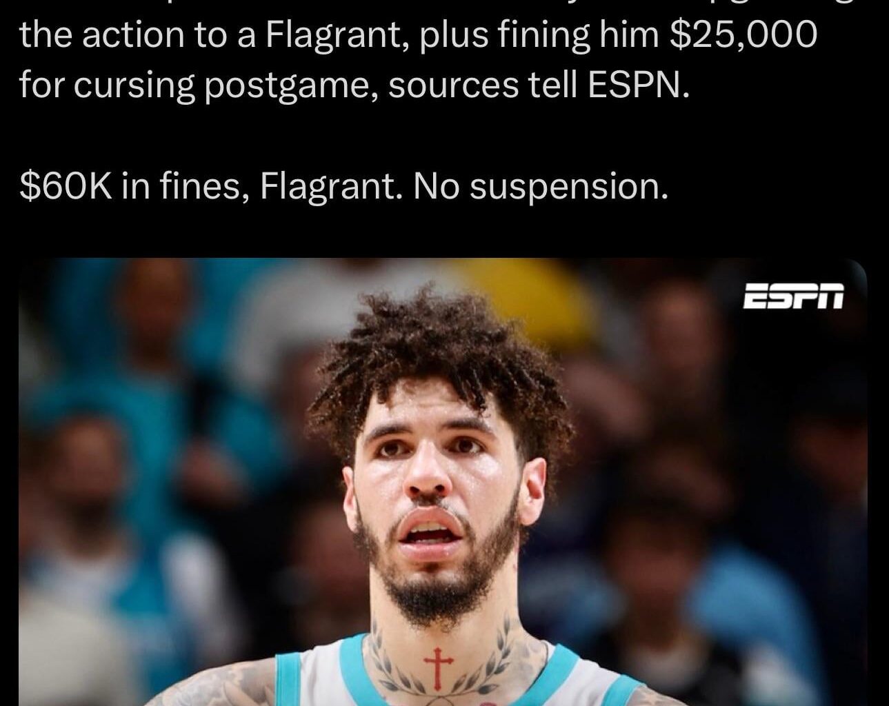 [Shams] Lamelo fined not suspended