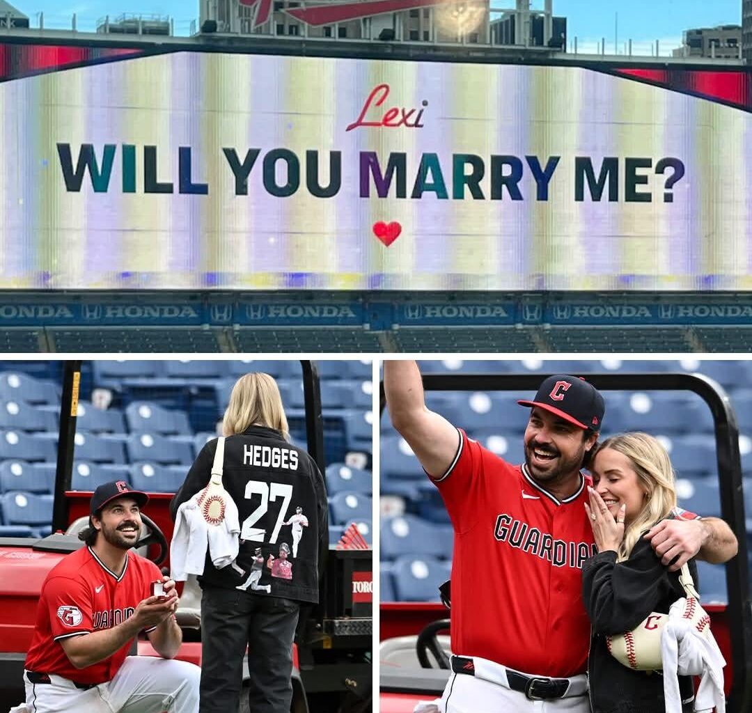 What a postgame moment for Austin Hedges 💍 After an 8–4 win over the Orioles on Sunday afternoon, Hedges got down on one knee and proposed to his fiancée Lexi right on the field. Congratulations!