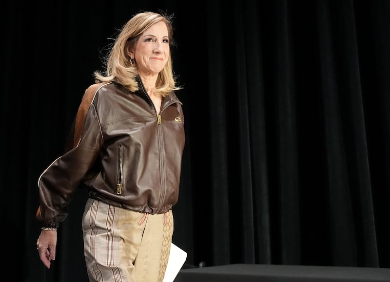 NEW YORK, NEW YORK - APRIL 13: WNBA Commissioner Cathy Engelbert smiles prior to the 2026 WNBA Draft at The Shed on April 13, 2026 in New York City. NOTE TO USER: User expressly acknowledges and agrees that, by downloading and or using this photograph, User is consenting to the terms and conditions of the Getty Images License Agreement. (Photo by Angelina Katsanis/Getty Images)