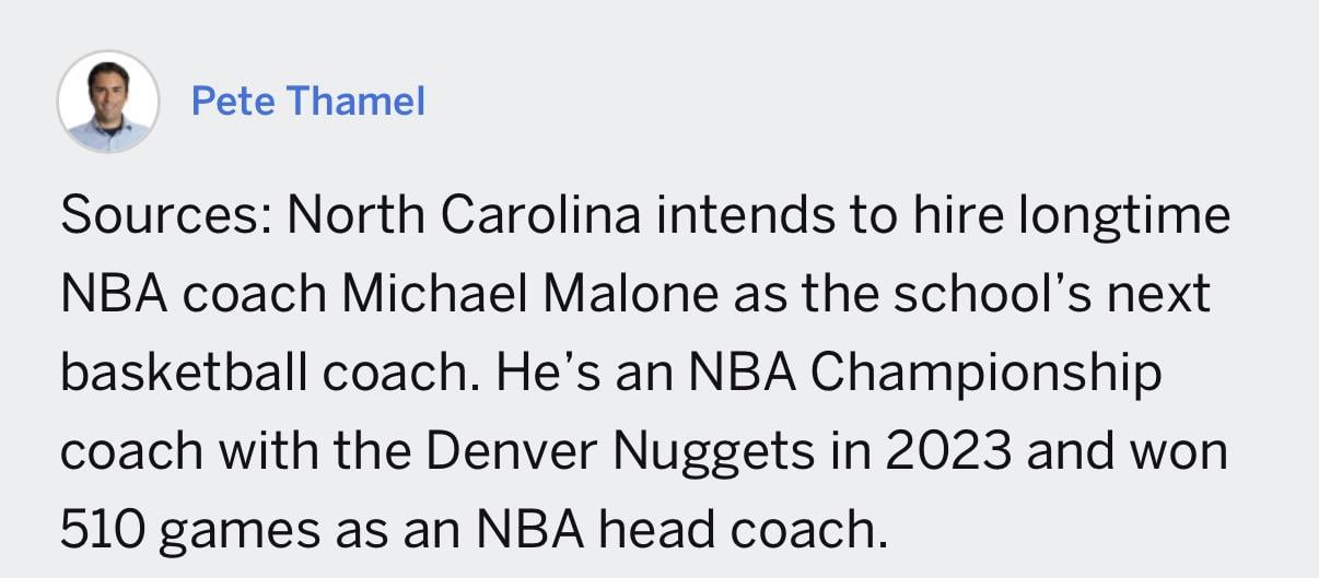 Malone had a new job according to ESPN