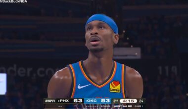 [Highlights] All the 11 fouls that were drawn by Shai Gilgeous-Alexander in game 1 vs. Phoenix Suns (119-84 W).

He went 15/17 (88.2%) from the free throw line, playing 29:11 minutes.

He did not play in the 4th quarter.