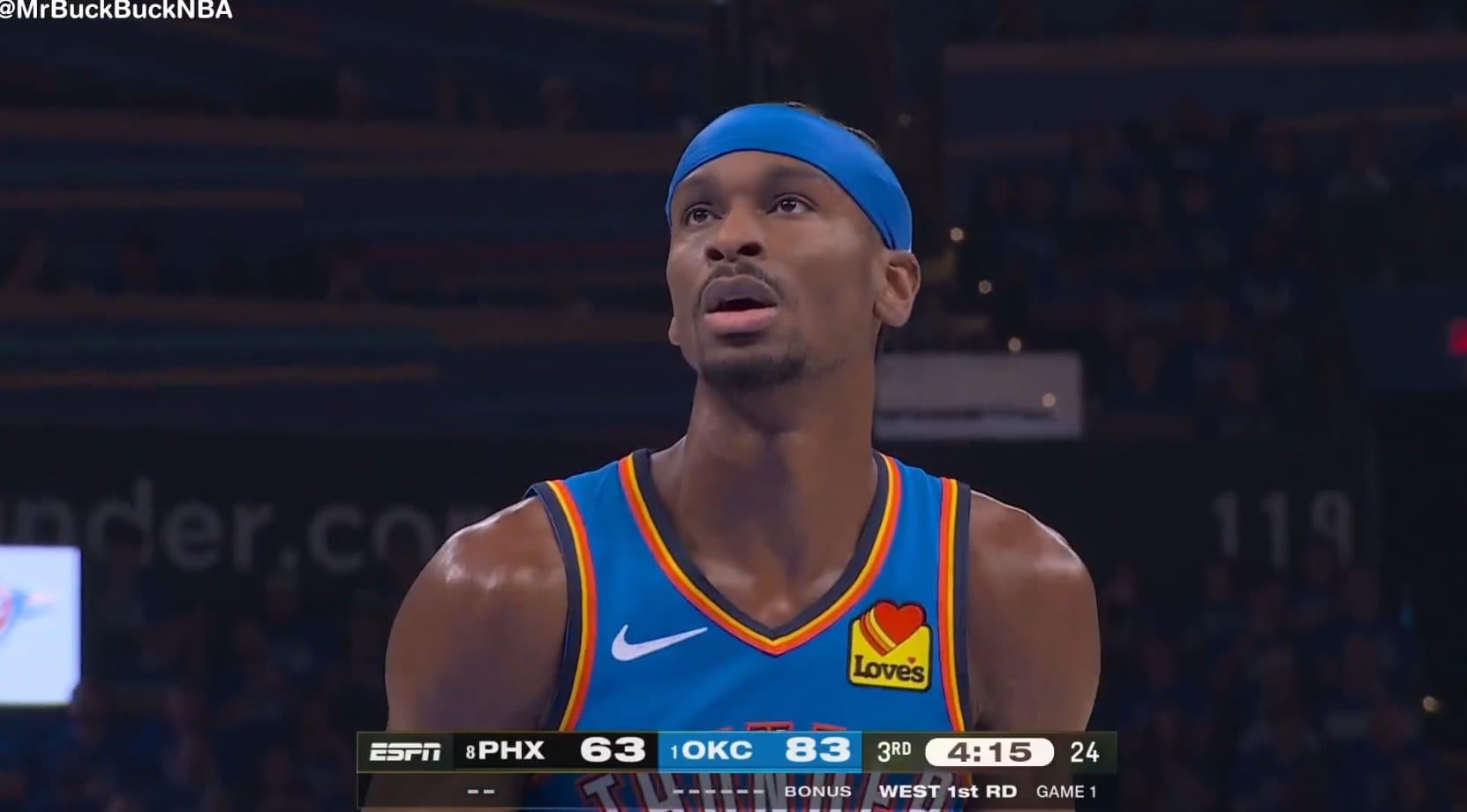 [Highlights] All the 11 fouls that were drawn by Shai Gilgeous-Alexander in game 1 vs. Phoenix Suns (119-84 W).

He went 15/17 (88.2%) from the free throw line, playing 29:11 minutes.

He did not play in the 4th quarter.