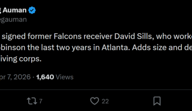 [Greg Auman] Bucs have signed former Falcons receiver David Sills, who worked with OC Zac Robinson the last two years in Atlanta. Adds size and depth to Bucs’ receiving corps.