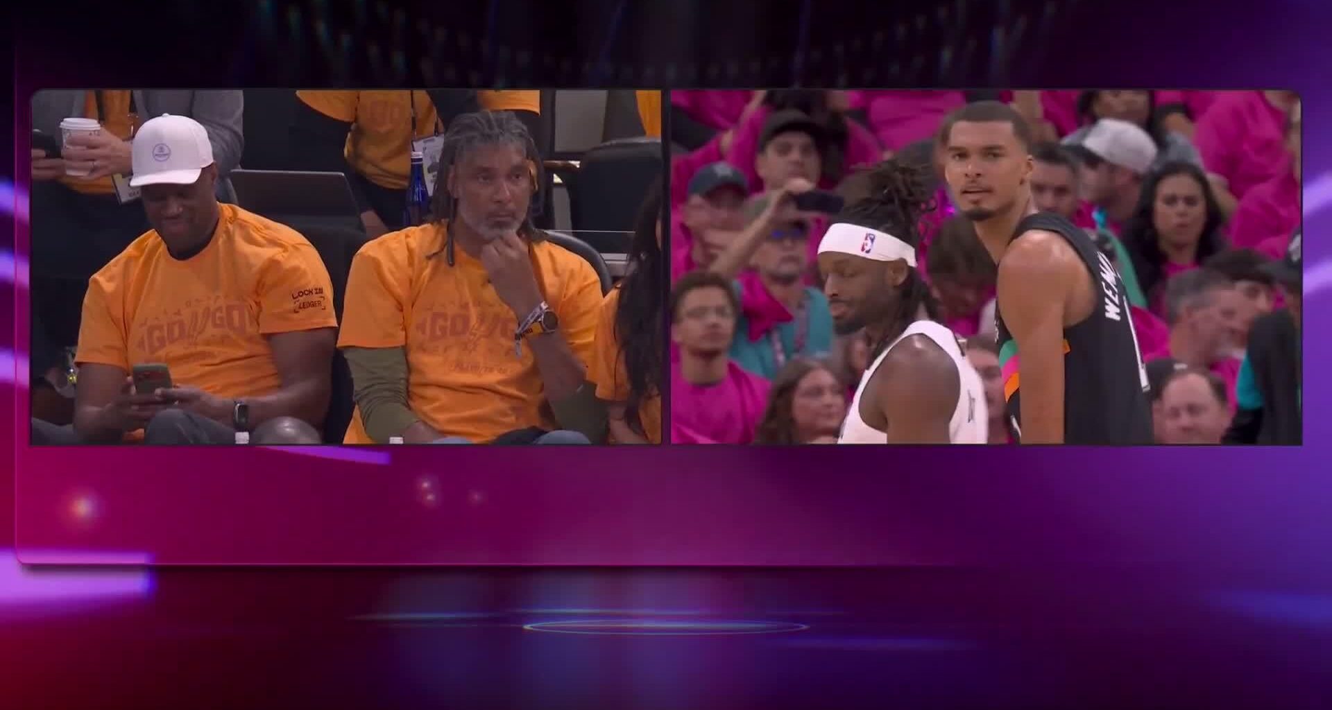 Spurs Twin Towers in attendance for Wemby’s playoff debut.