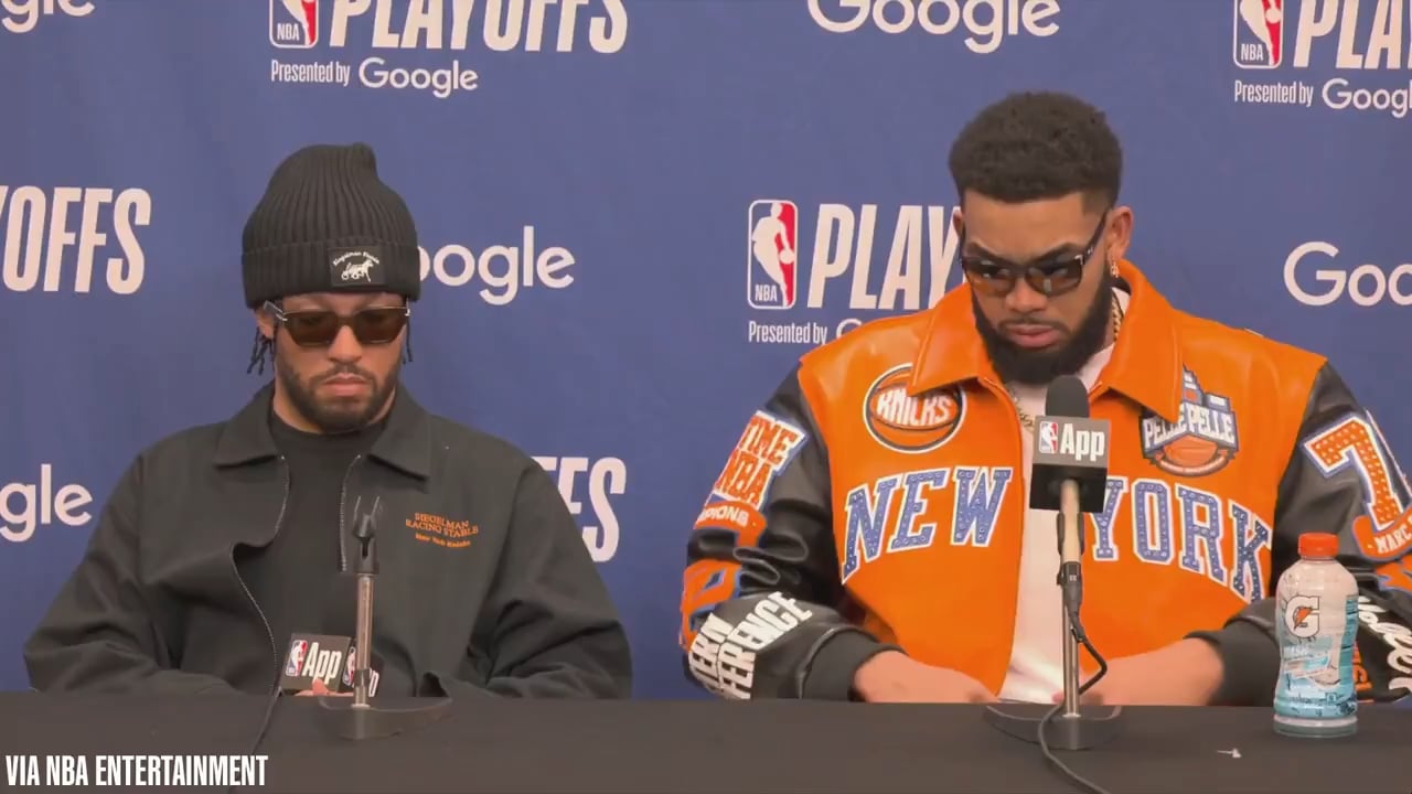 Jalen Brunson and Karl-Anthony Towns talk about their pick-and-roll chemistry:

Brunson: "We've grown as teammates, we've grown as friends"

KAT: "I'm not at the Josh level yet, but we're working on it"

Brunson: "Josh is not a friend"