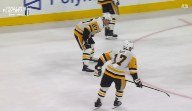 Hathaway goes to the box after clipping Crosby with a high stick before the faceoff, but then Crosby also heads to the box for embellishment after Hathaway argues