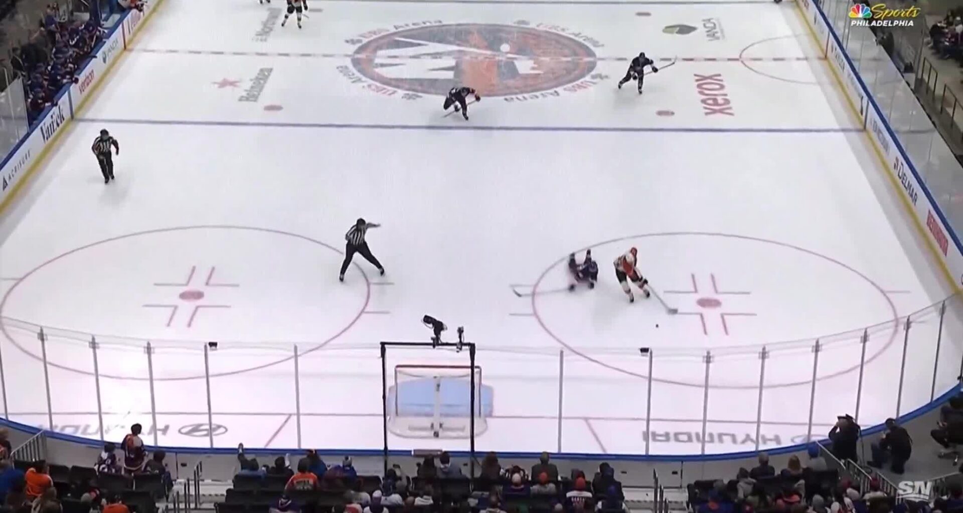 Matthew Schaefer with the hustle and denial on owen tippett's empty-net attempt