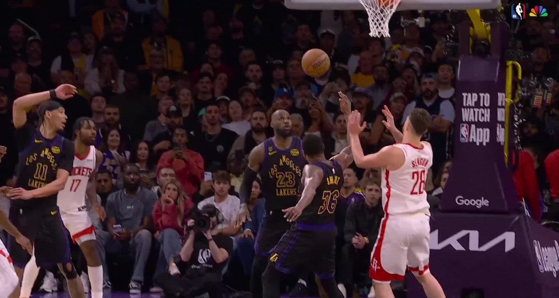 [Highlight] LeBron James and Marcus Smart pretend to slow down, trying to bite more time from the clock, and suddenly Smart finds LeBron for the cutting dunk (with replays).

Lakers up 7, with less than a minute remaining in regulation