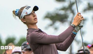 Nelly Korda after playing a tee shot during the second round of the Chevron Championship in April 2026