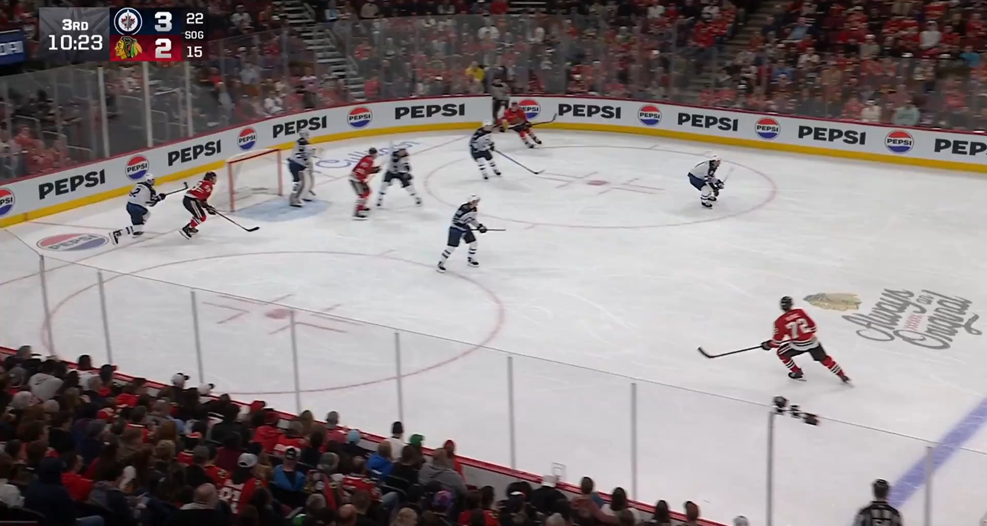 Tyler Bertuzzi finds himself wide open in the crease and beats Hellebuyck five-hole with his team-leading 31st goal of the year