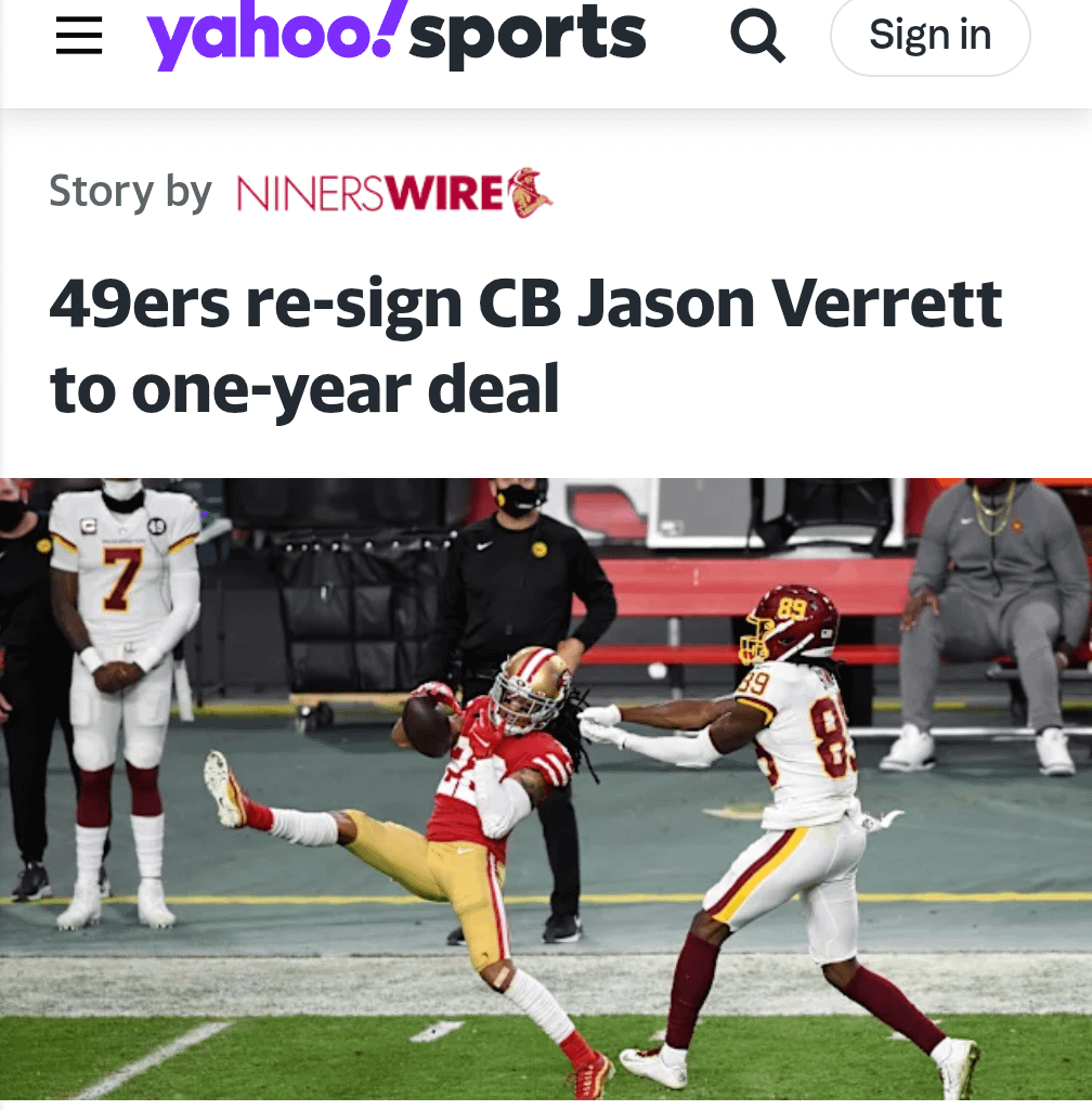 49ers re-sign CB Jason Verrett to one-year deal. Per Schefter