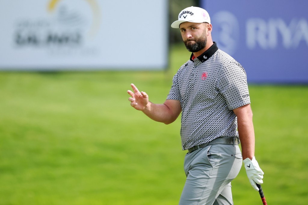 Jon Rahm of Legion XIII reacts from 13th green during day two of LIV Golf Mexico City at Club de Golf Chapultepec on April 17, 2026 in Mexico City.