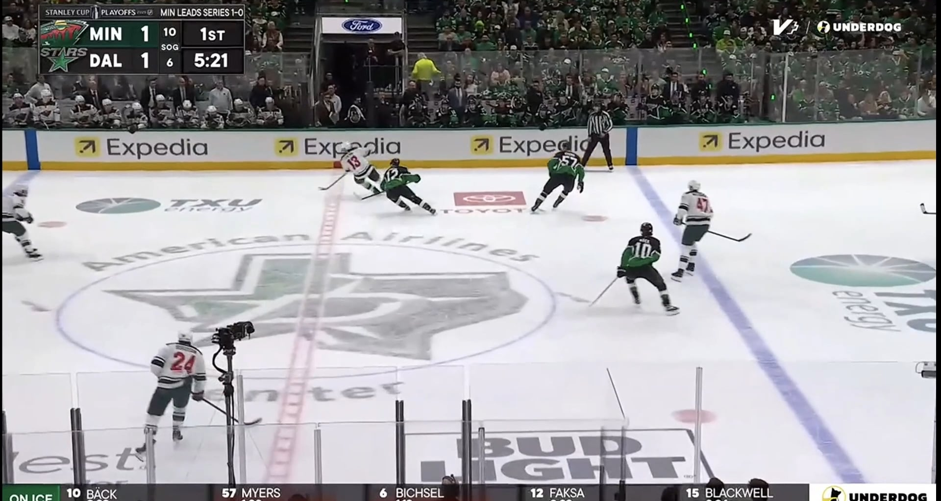 Huge hit by Blackwell sends Trenin to the ice. Both are shaken up