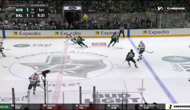 Huge hit by Blackwell sends Trenin to the ice. Both are shaken up