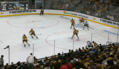 Logan Cooley beats Carter Hart to score the first every playoff goal for the Utah Mammoth