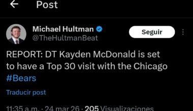 [Hultman] REPORT: DT Kayden McDonald is set to have a Top 30 visit with the Chicago #Bears