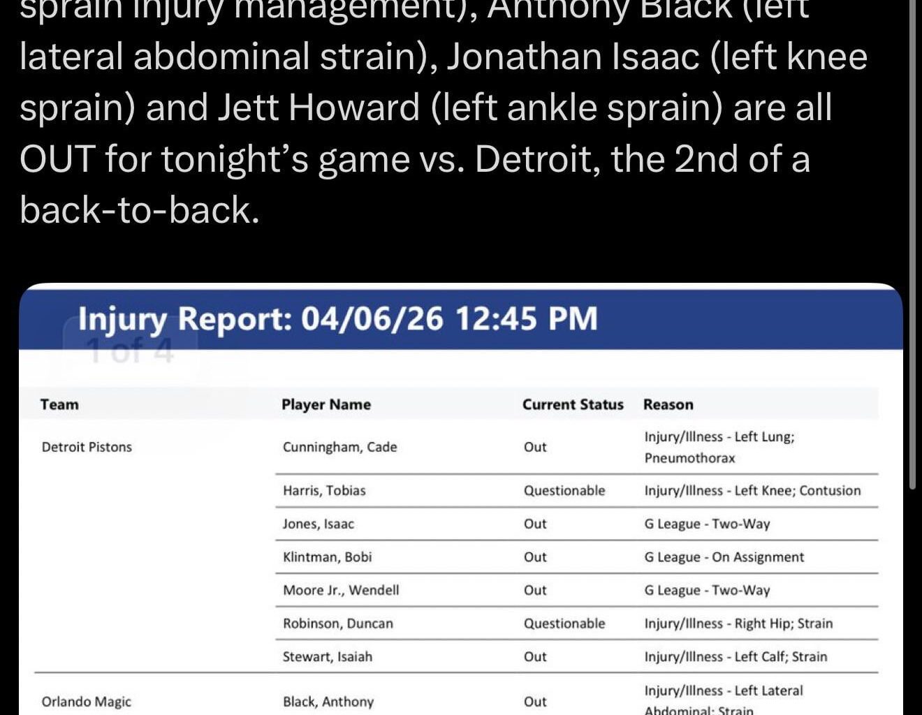 Franz Out Tonight …