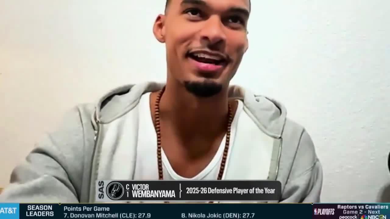 Victor Wembanyama on being the first-ever unanimous DPOY and the youngest player to win the award: "It feels great... The real struggle may have been getting to 65 games. But I am super proud to be the first unanimous.”