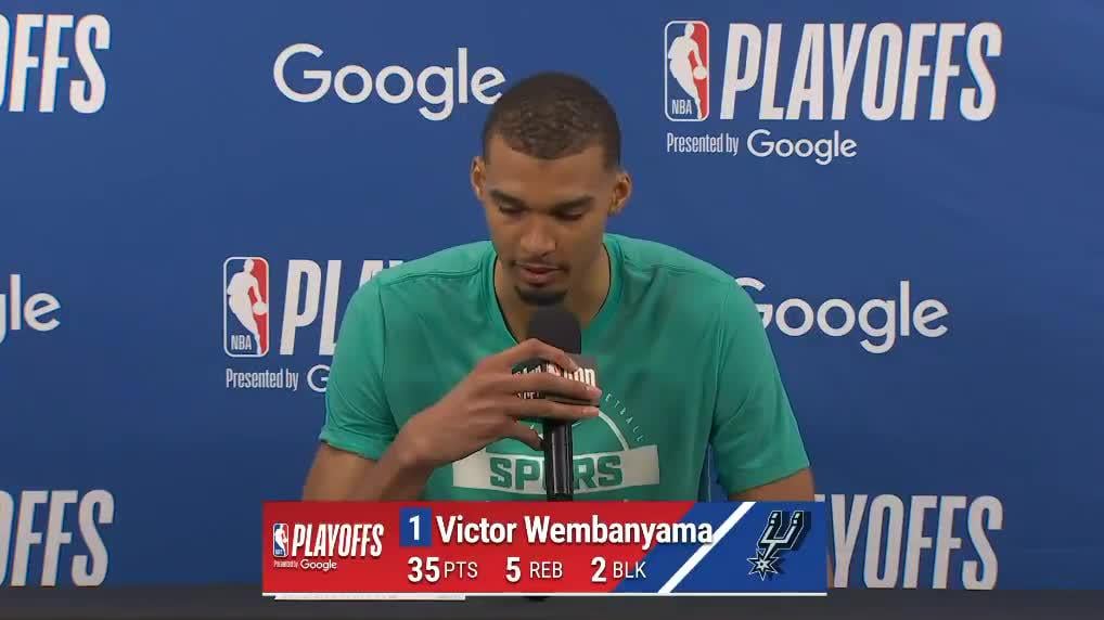 Victor Wembanyama on if he feels the weight of Tim Duncan and David Robinson as Spurs franchise legends: "I wouldn't say, weight, no, I would say, I feel safe. It feels like if you trip, you know there's a lot of hands that are ready to catch you."