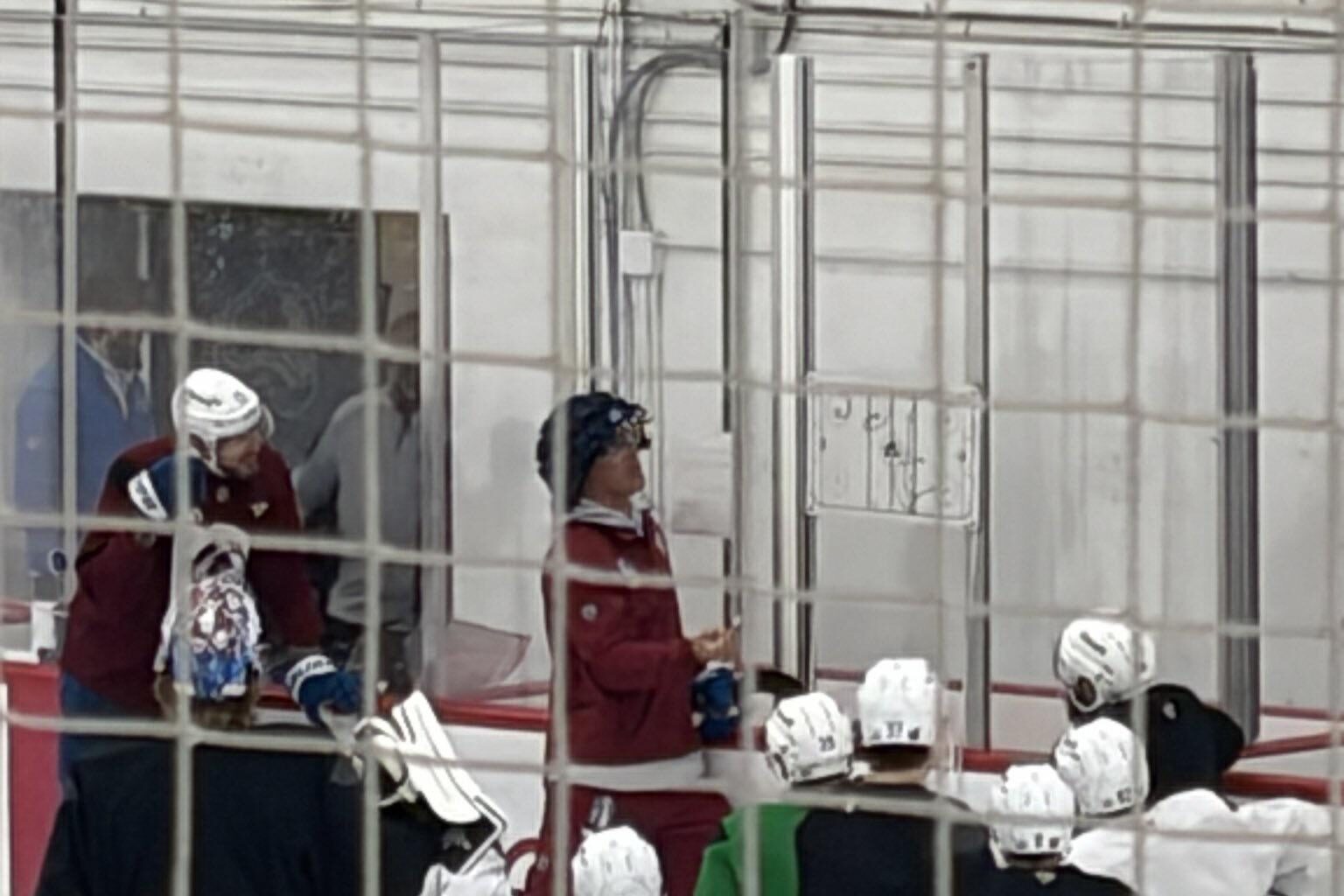 Jared Bednar is wearing the NFL Guardian Cap to start practice as a joke.