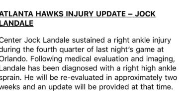 Jock looks to be out for rest of regular season
