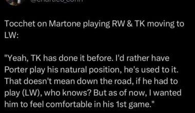[O’Connor] Tocchet on Martone playing RW & TK moving to LW: