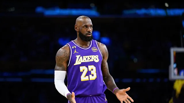 Los Angeles Lakers forward <a class="link " href="https://sports.yahoo.com/nba/players/3704/" data-i13n="sec:content-canvas;subsec:anchor_text;elm:context_link" data-ylk="slk:LeBron James;sec:content-canvas;subsec:anchor_text;elm:context_link;itc:0" data-yga="{"yLinkElement":"context_link","yModuleName":"content-canvas","yLinkText":"LeBron James","ySubModuleName":"anchor_text","yHasCommerce":false}">LeBron James</a> (23)William Liang-Imagn Images