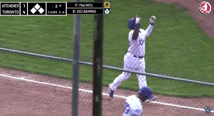 Former MLB star Yasiel Puig celebrates one of his two home runs for the Toronto Maple Leafs on Sunday. @BaseballQuotes1/X