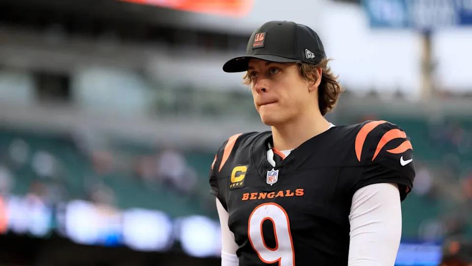 Dec 28, 2025; Cincinnati, Ohio, USA; Cincinnati Bengals quarterback Joe Burrow (9) leaves the field after a game against the Arizona Cardinals at Paycor Stadium. Mandatory Credit: Katie Stratman-Imagn Images© Katie Stratman-Imagn Images&period;