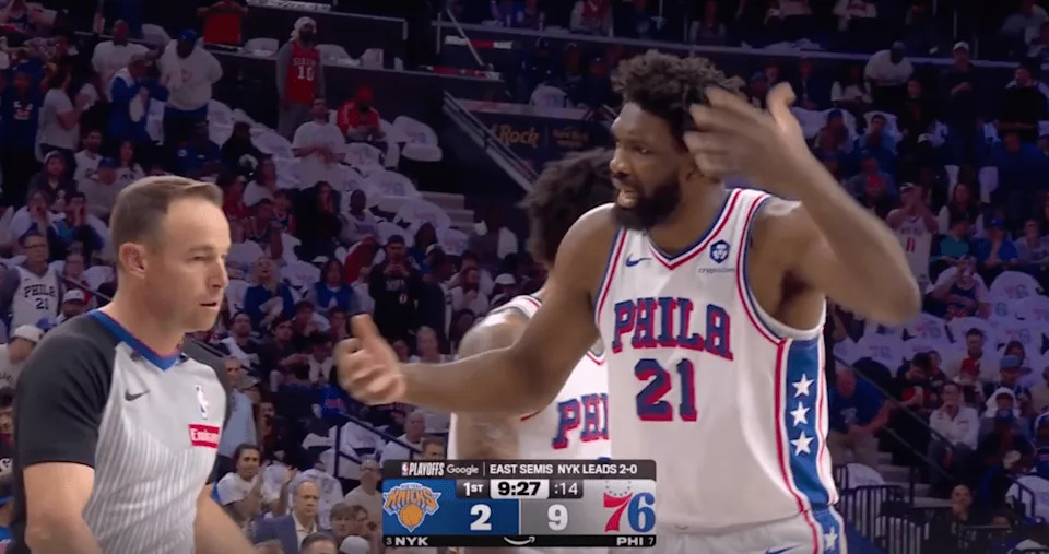 Joel Embiid voicing his displeasure early. Reddit