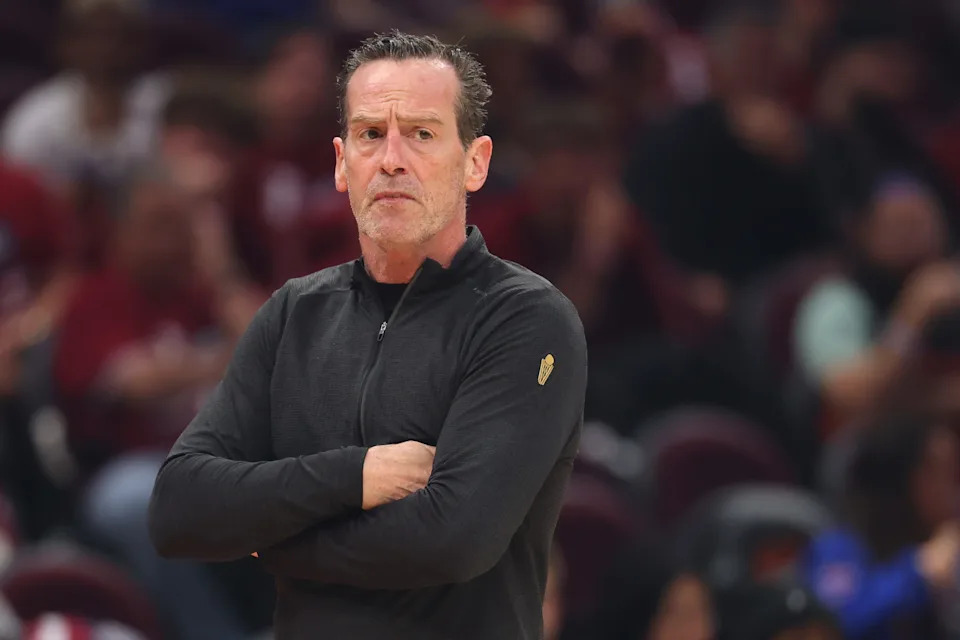 Cleveland Cavaliers coach Kenny Atkinson reacts during the third quarter against the New York Knicks in Game 4 of the Eastern Conference Finals on May 25, 2026, in Cleveland.