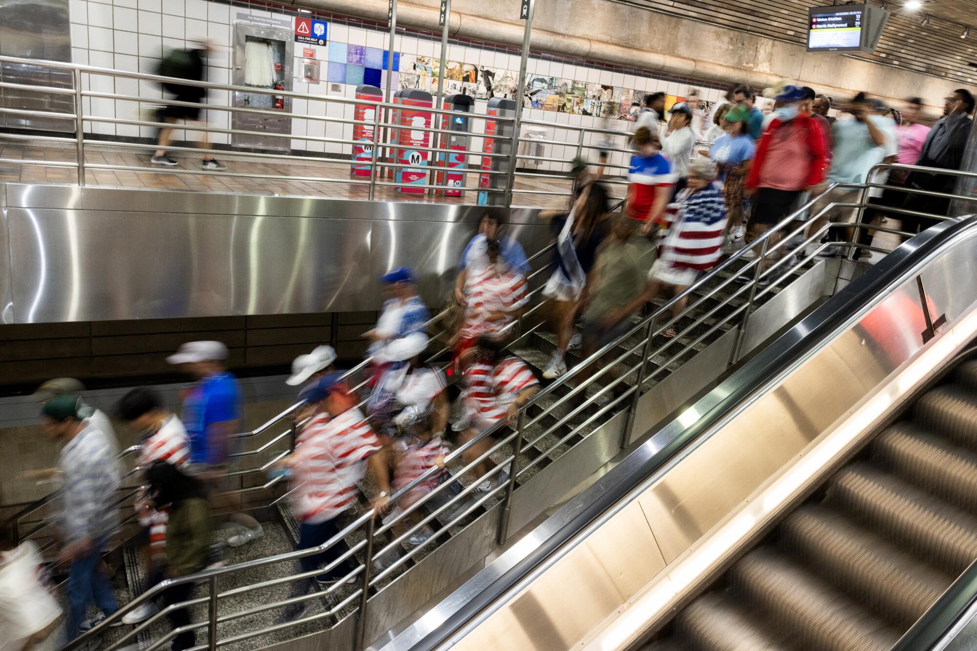 Fans make their way home on LA Metro.