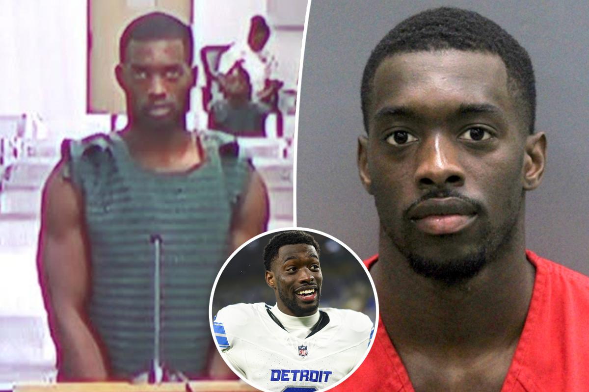 NFL player Terrion Arnold looks stone-faced from jail during first court appearance