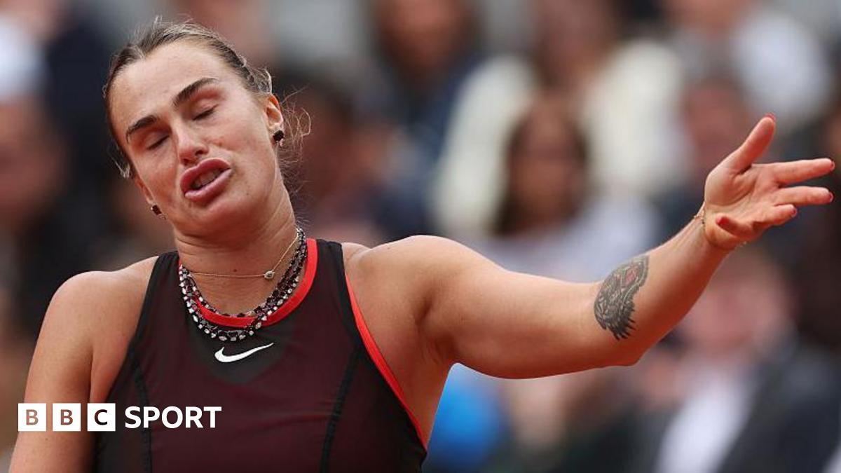 Aryna Sabalenka reacts during her French Open loss to Diana Shnaider
