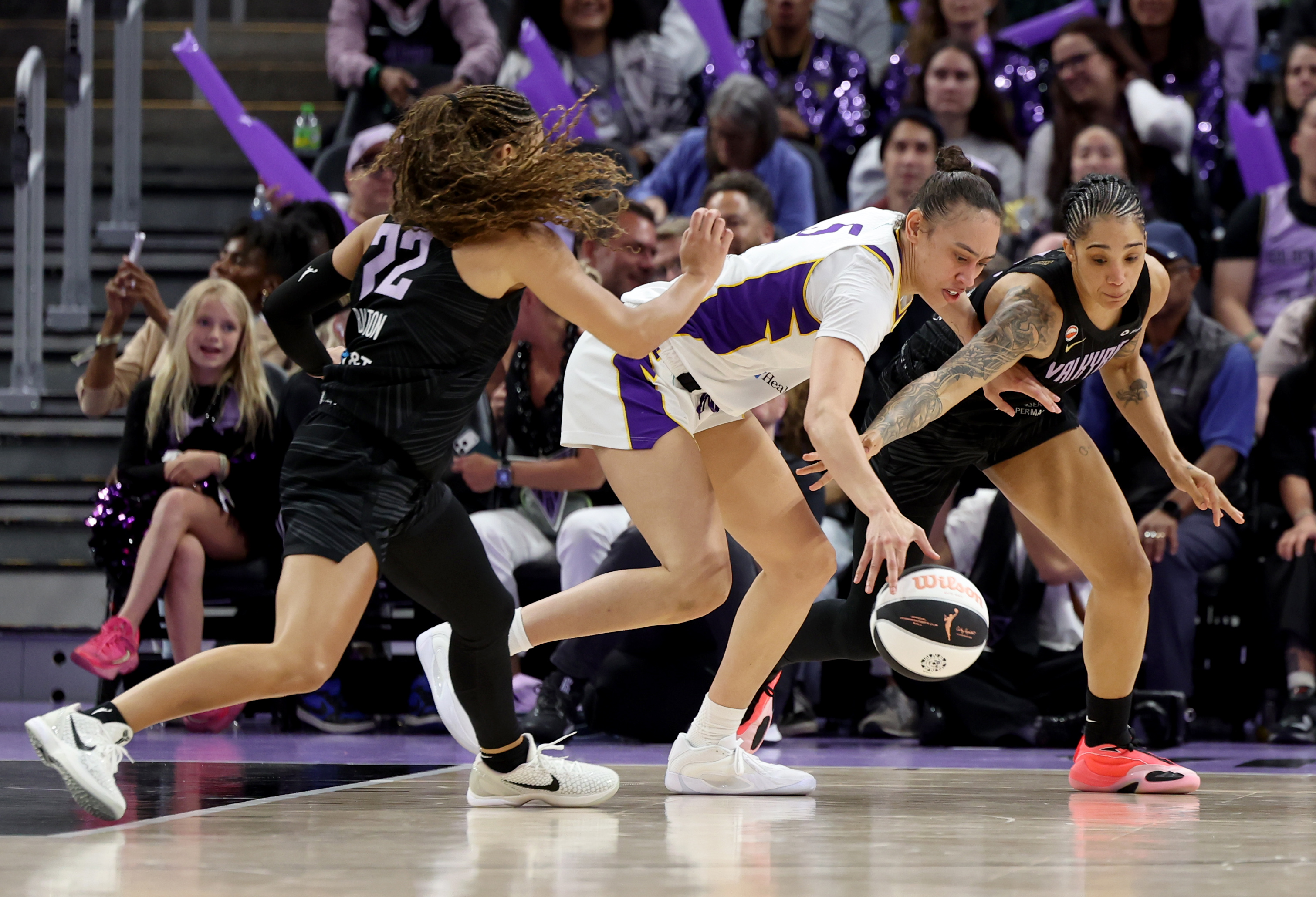 Golden State Valkyries' Gabby Williams #1 steals the ball from...