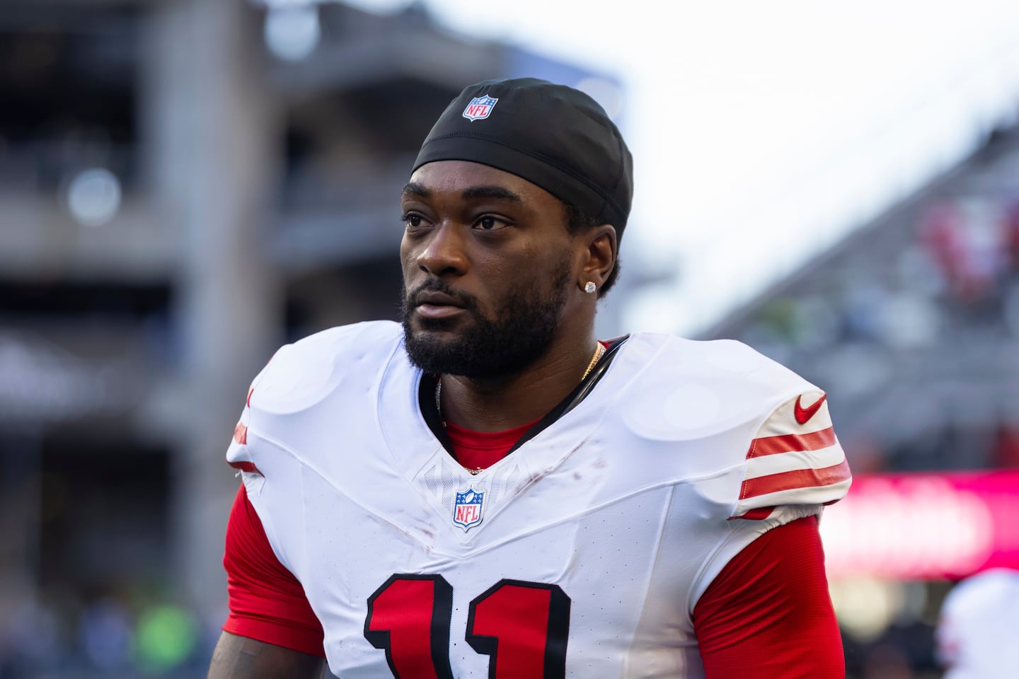Wide receiver Brandon Aiyuk hasn't played for the 49ers since suffering a knee injury in October 2024.