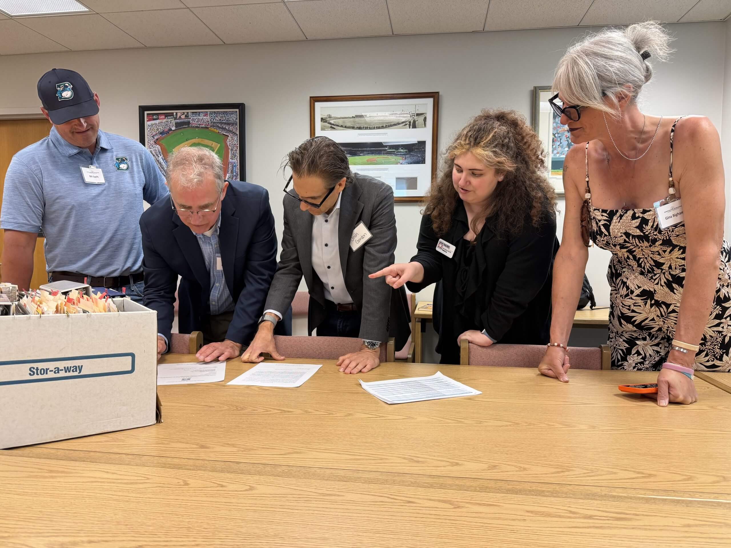 Former members of the Bangor Blue Ox handed over memorabilia and documents last week to the National Baseball Hall of Fame.