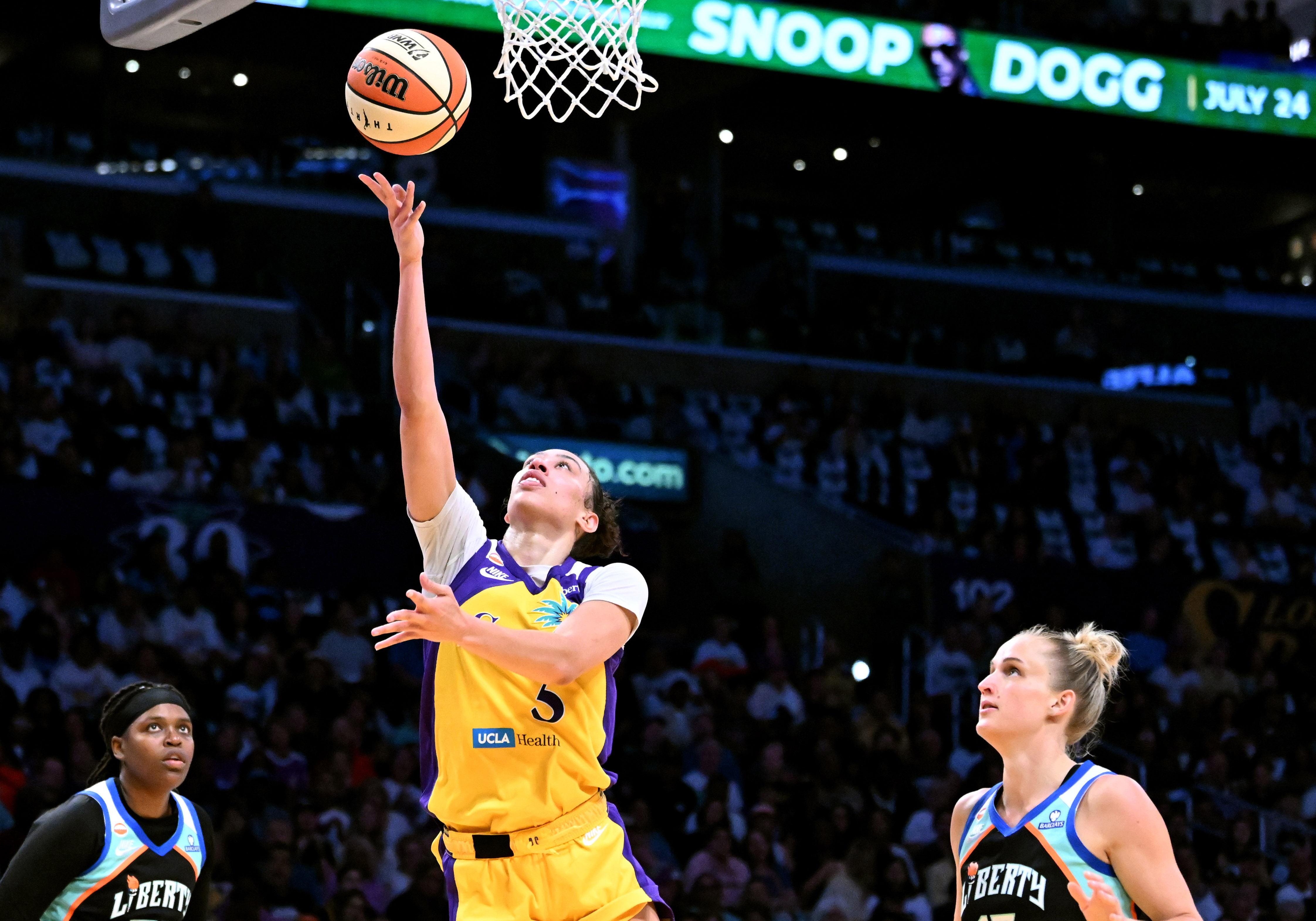 Sparks forward Dearica Hamby (5) takes a shot in the...