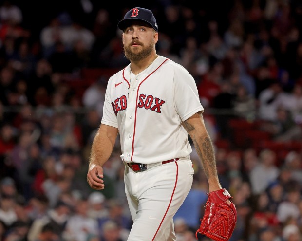 Boston Red Sox pitcher Greg Weissert is booed as he's taken out during the sixth inning of a May 7 game at Fenway Park. (Photo By Matt Stone/Boston Herald)