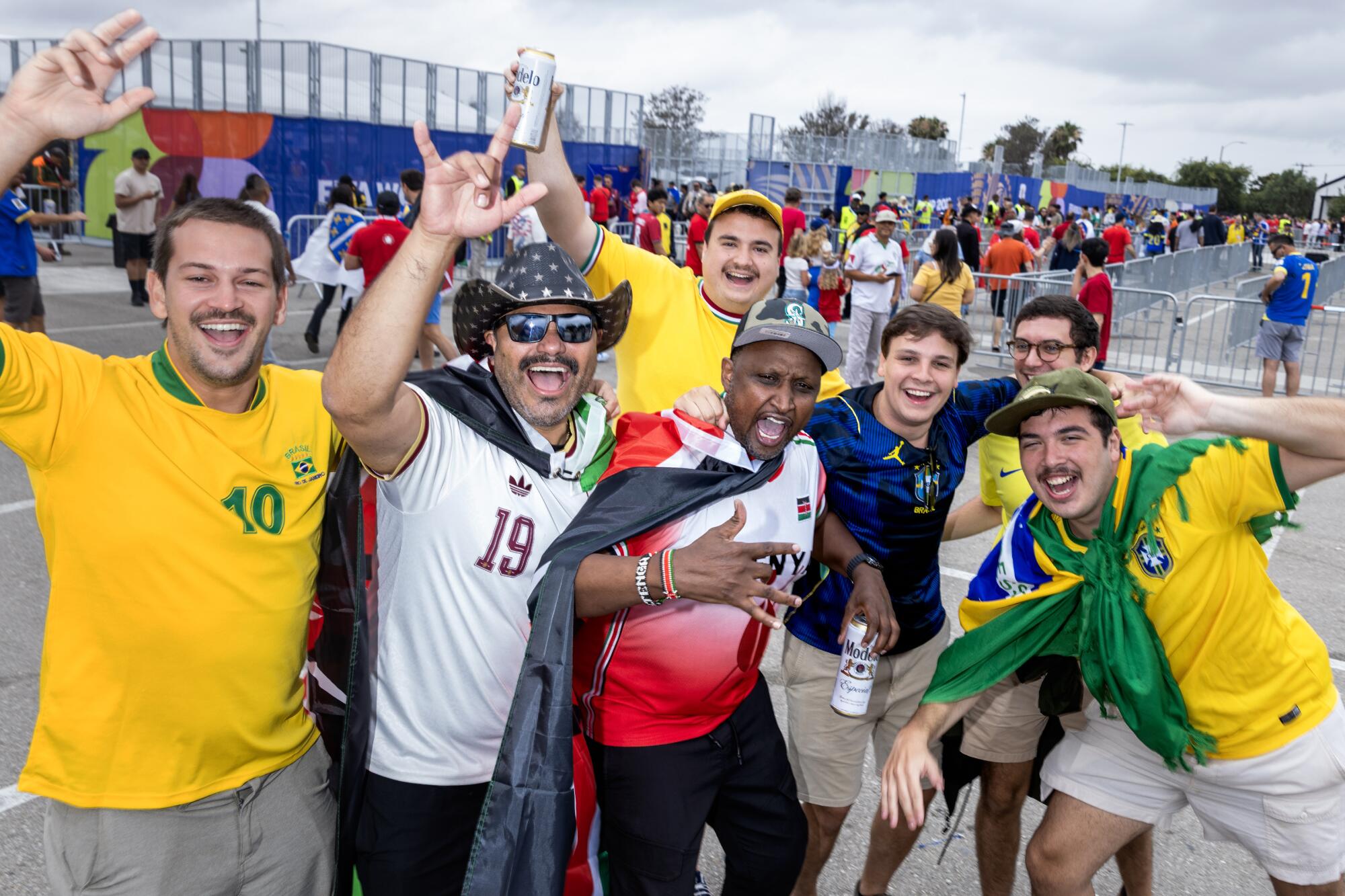 Soccer fans ahead of a World Cup match at SoFi Stadium in Inglewood in June.